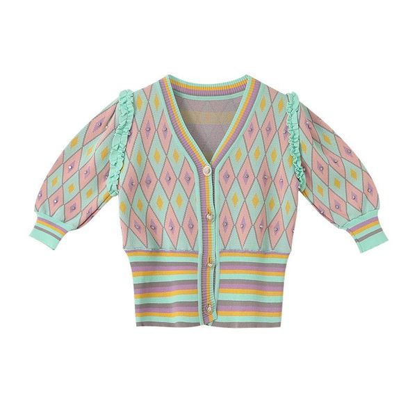 women's knits & tees diamonds ruffles patchwork v-neck short cardigan women 2021 spring summer vintage argyle sweater fashion crop top, White
women's knits & tees diamonds ruffles patchwork v-neck short cardigan women 2021 spring summer vintage argyle sweater fashion crop top, White