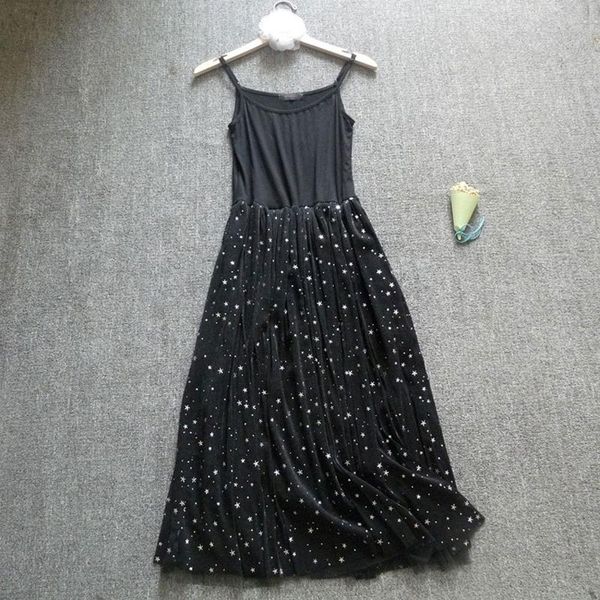 spring autumn women sleeveless pleated mesh patchwork basic spaghetti strap star bling dress elastic casual base midi dresses, Black;gray
spring autumn women sleeveless pleated mesh patchwork basic spaghetti strap star bling dress elastic casual base midi dresses, Black;gray