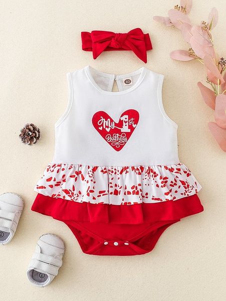baby slogan & heart print ruffle trim combo bodysuit dress & headband she, Red;yellow
baby slogan & heart print ruffle trim combo bodysuit dress & headband she, Red;yellow
