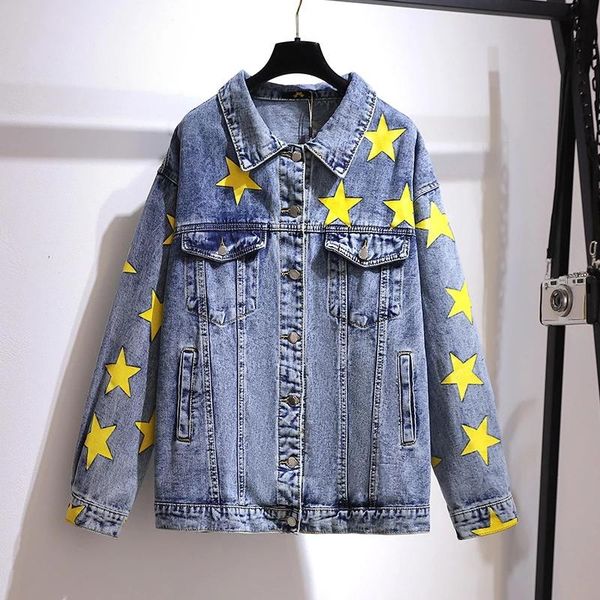 women's jackets female single breasted panelled star print denim jacket women turn down collar cardigan outerwear plus size, Black;brown 
women's jackets female single breasted panelled star print denim jacket women turn down collar cardigan outerwear plus size, Black;brown