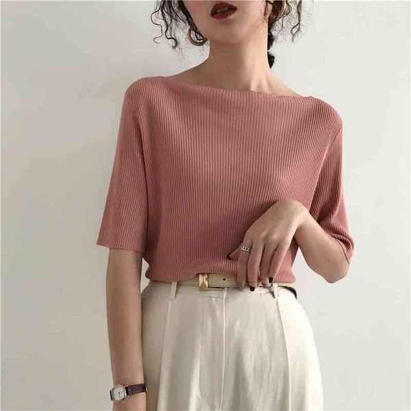 temperament slash neck all match knitted t shirts summer solid short sleeve ladies knitting sweet tees women 210514, White
temperament slash neck all match knitted t shirts summer solid short sleeve ladies knitting sweet tees women 210514, White