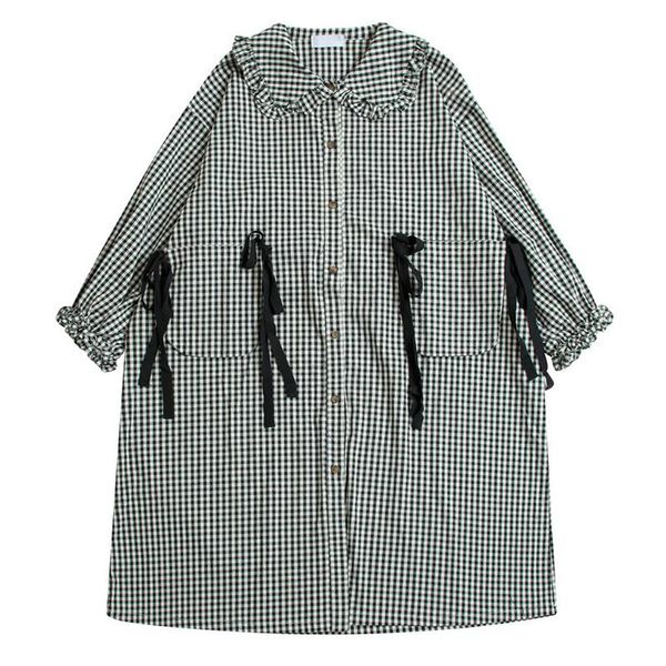 women's trench coats spring and autumn design black plaid long section lace windbreaker jacket ruffled loose, Tan;black
women's trench coats spring and autumn design black plaid long section lace windbreaker jacket ruffled loose, Tan;black