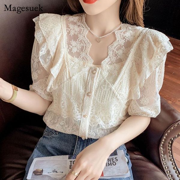 women's blouses & shirts 2021 summer v neck lace shirt fashion short sleeve ruffle stitching sweet women with suspenders korean croche, White
women's blouses & shirts 2021 summer v neck lace shirt fashion short sleeve ruffle stitching sweet women with suspenders korean croche, White