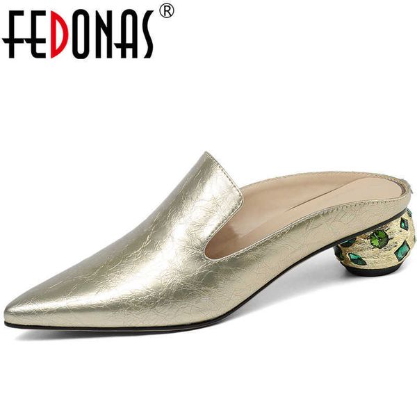 women thick heels arrival pointed toe genuine leather slippers mules summer crystal sandals shoes woman 210528, Black
women thick heels arrival pointed toe genuine leather slippers mules summer crystal sandals shoes woman 210528, Black