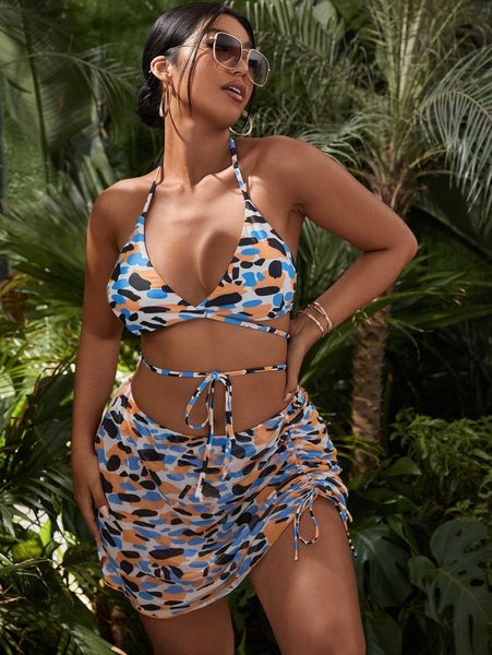 3pack plus allover print high waisted bikini swimsuit & beach skirt 225z#, Black
3pack plus allover print high waisted bikini swimsuit & beach skirt 225z#, Black