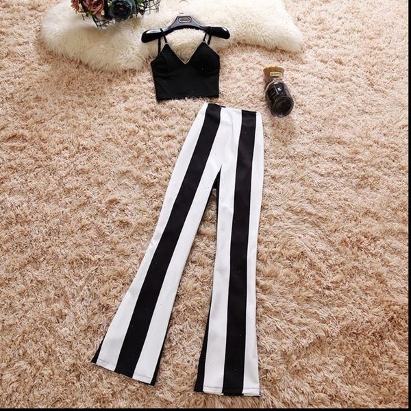 v neck sleeveless vest womens pants striped brief paragraph chiffon micro horn trouser suit, White
v neck sleeveless vest womens pants striped brief paragraph chiffon micro horn trouser suit, White