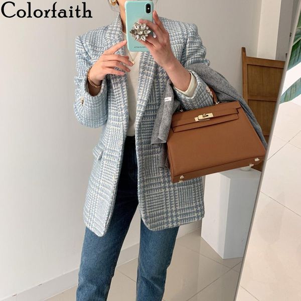women's suits & blazers colorfaith 2021 autunm winter women vintage formal jackets checkered outerwear lace up office oversized jk5596, White;black
women's suits & blazers colorfaith 2021 autunm winter women vintage formal jackets checkered outerwear lace up office oversized jk5596, White;black