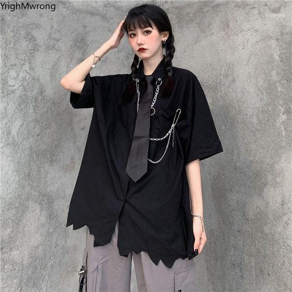 women's blouses & shirts chain neck tie irregular dark harajuku streetwear korean button pocket short sleeve loose shirt blouse punk hi, White
women's blouses & shirts chain neck tie irregular dark harajuku streetwear korean button pocket short sleeve loose shirt blouse punk hi, White