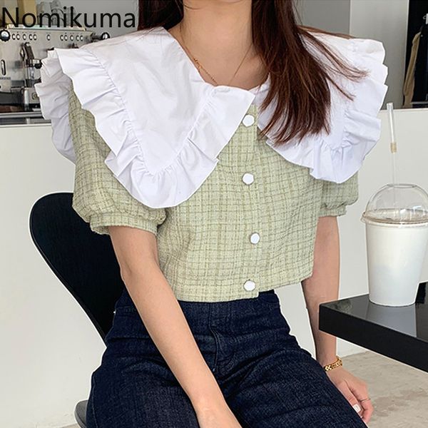 nomikuma korean plaid short blouse shirt hit color peter pan collar women new puff short sleeve blusas mujer 6g042 210427, White
nomikuma korean plaid short blouse shirt hit color peter pan collar women new puff short sleeve blusas mujer 6g042 210427, White