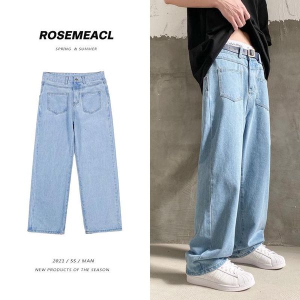 cotton wide-leg jeans men's fashion korean casual pocket men streetwear loose hip-hop straight-leg denim trousers mens, Blue 
cotton wide-leg jeans men's fashion korean casual pocket men streetwear loose hip-hop straight-leg denim trousers mens, Blue