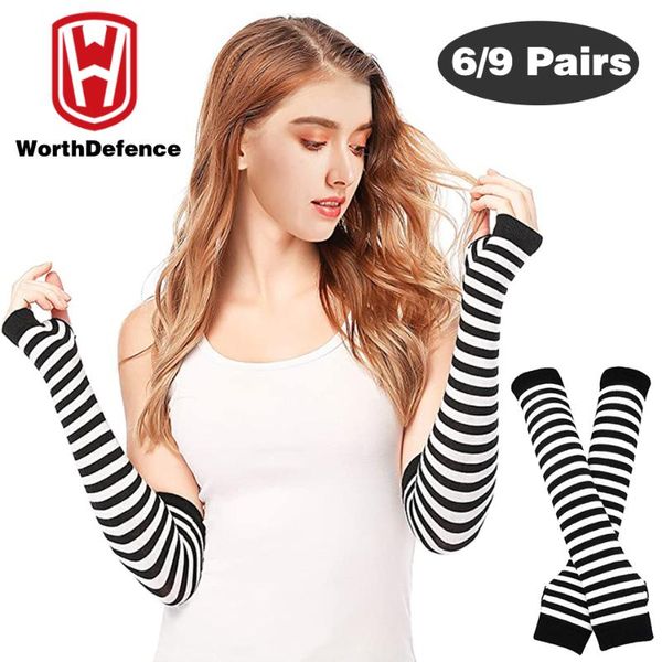 elbow & knee pads worthdefence 6/9pair long fingerless gloves knit arm warmer thumb hole stretchy sleeves for christmas cycling protection, Black;gray 
elbow & knee pads worthdefence 6/9pair long fingerless gloves knit arm warmer thumb hole stretchy sleeves for christmas cycling protection, Black;gray
