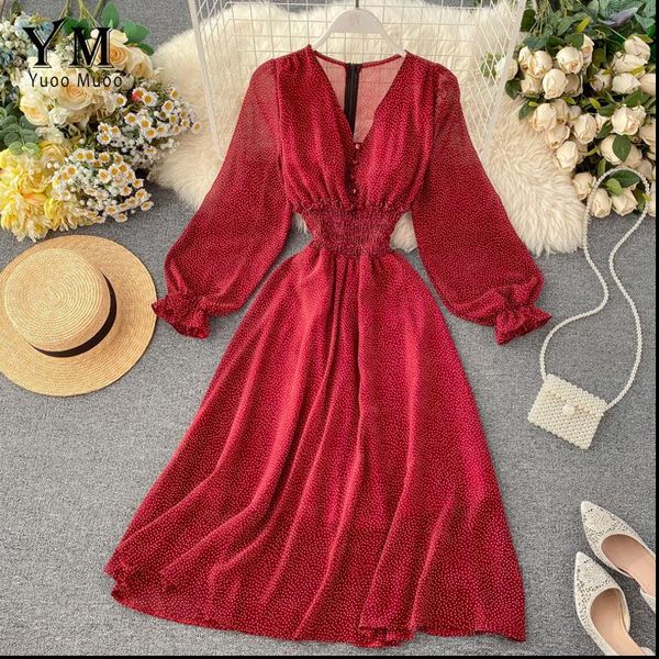 women dresses polka dot dress red v neck long party lantern sleeve slim waist autumn chiffon sundress vestidos, Black;gray
women dresses polka dot dress red v neck long party lantern sleeve slim waist autumn chiffon sundress vestidos, Black;gray
