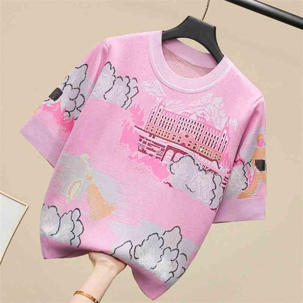 women's knits & tees 2021 summer short sleeve pink embroidery sweater women o-neck knitted pullover fashion wny0, White
women's knits & tees 2021 summer short sleeve pink embroidery sweater women o-neck knitted pullover fashion wny0, White