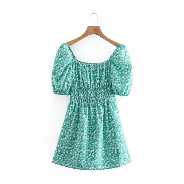 summer women square collar elastic waist printed mini dress female puff sleeve clothes casual lady loose vestido d7710 210430, Black;gray 
summer women square collar elastic waist printed mini dress female puff sleeve clothes casual lady loose vestido d7710 210430, Black;gray