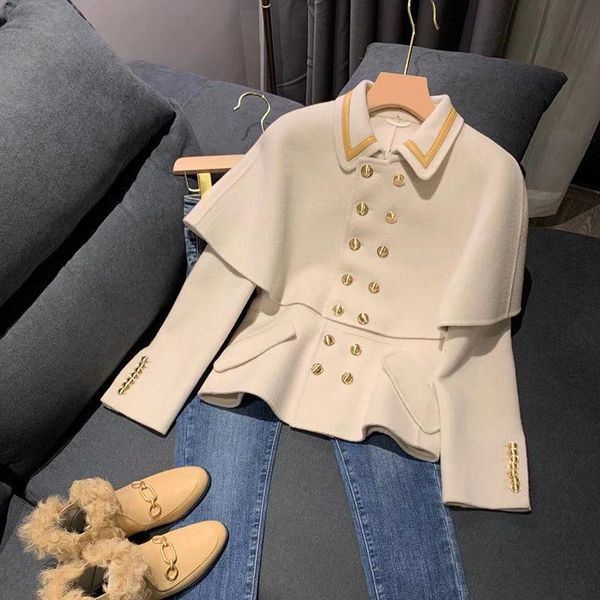 women's wool & blends fashion design double-breasted cloak short woolen coat women autumn winter all-match casual white overcoat ladies, Black
women's wool & blends fashion design double-breasted cloak short woolen coat women autumn winter all-match casual white overcoat ladies, Black