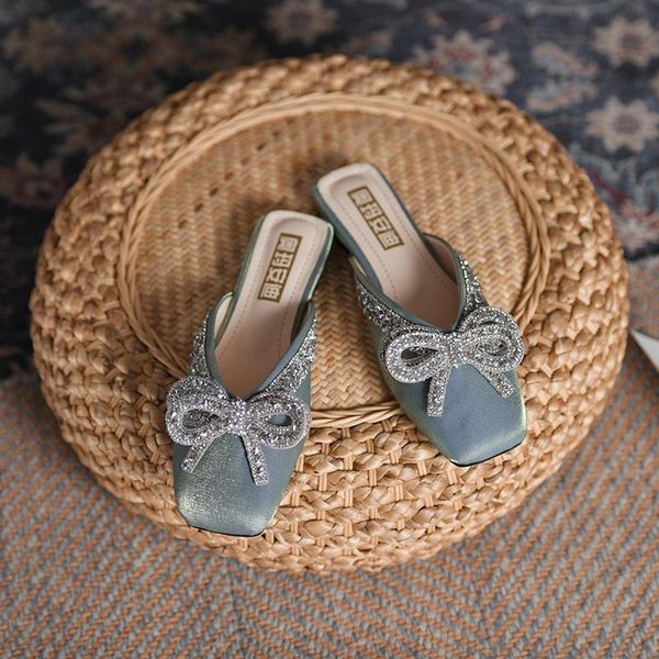 slippers women 2021 summer satin rhinestone bow shallow mouth low heel half female fashion outdoor roman slides, Black
slippers women 2021 summer satin rhinestone bow shallow mouth low heel half female fashion outdoor roman slides, Black