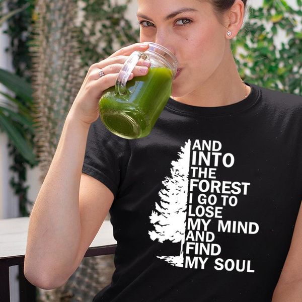 tree and women t shirt into the forest printed shirts summer graphic tee aesthetic woman tshirts short sleeve ladies top, White