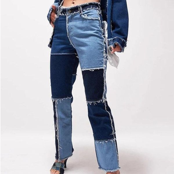women's jeans 2021 patchwork skinny straight leg boyfriend woman high waist denim trousers color block brown streetwear pants, Blue
women's jeans 2021 patchwork skinny straight leg boyfriend woman high waist denim trousers color block brown streetwear pants, Blue