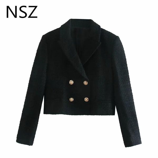 women black tweed cropped blazer fashion double breasted suit jacket ladies party coat female outerwear women's suits & blazers, White;black
women black tweed cropped blazer fashion double breasted suit jacket ladies party coat female outerwear women's suits & blazers, White;black