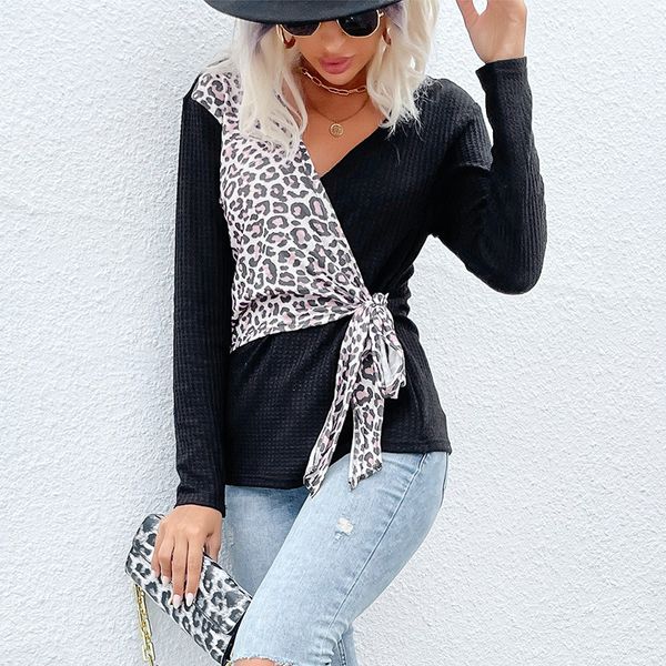 spring /autumn style european /american pullover wrap lace up can untie leopard stitching long sleeve t-shirt for women, White;black
spring /autumn style european /american pullover wrap lace up can untie leopard stitching long sleeve t-shirt for women, White;black