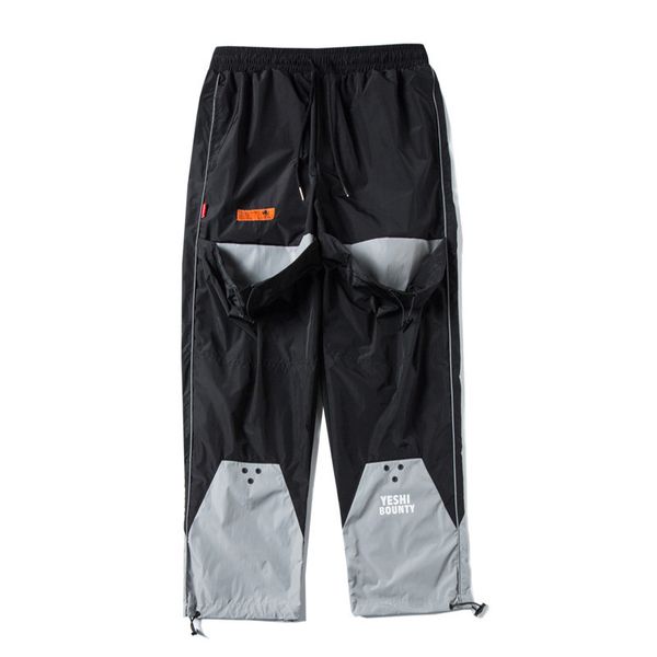 pants fashionable the guochao functional style multi pocket sports men's brand contrast stitching drawstring leggings hip hop loose str, Black