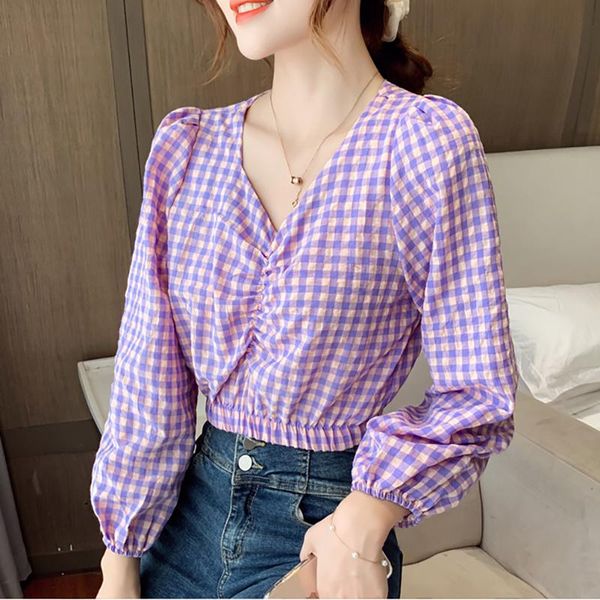 women's blouses & shirts 2021 autumn freance plaid chiffon women v neck puff sleeve slim cropped blusas femme pullover plus size mu, White
women's blouses & shirts 2021 autumn freance plaid chiffon women v neck puff sleeve slim cropped blusas femme pullover plus size mu, White