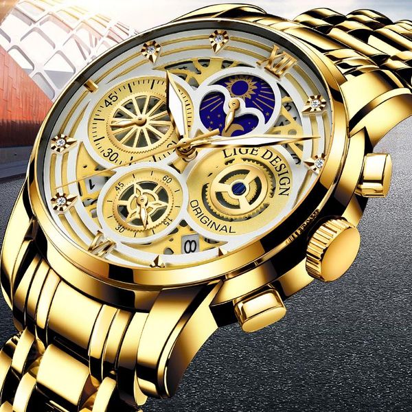 wristwatches lige 2021 men watches gold stainless steel quartz watch waterproof sport chronograph relogio masculino, Slivery;brown
wristwatches lige 2021 men watches gold stainless steel quartz watch waterproof sport chronograph relogio masculino, Slivery;brown