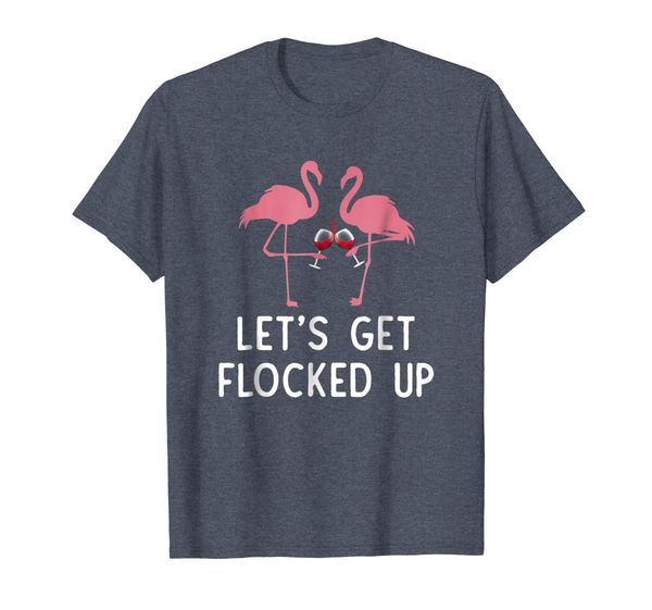 let's get flocked up funny flamingo wine drinking t-shirt, White;black