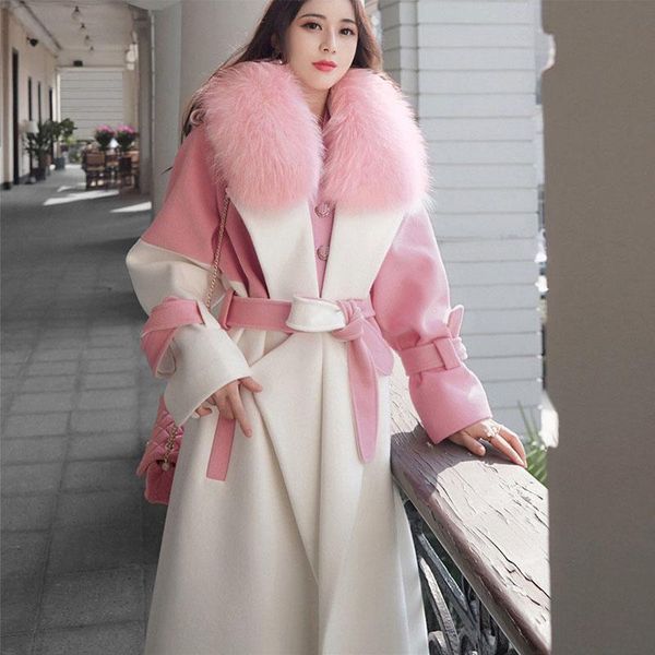 women's wool & blends designer women coats and jackets sweet pink design long woolen coat contrast overcoat splicing luxury clothing, Black
women's wool & blends designer women coats and jackets sweet pink design long woolen coat contrast overcoat splicing luxury clothing, Black