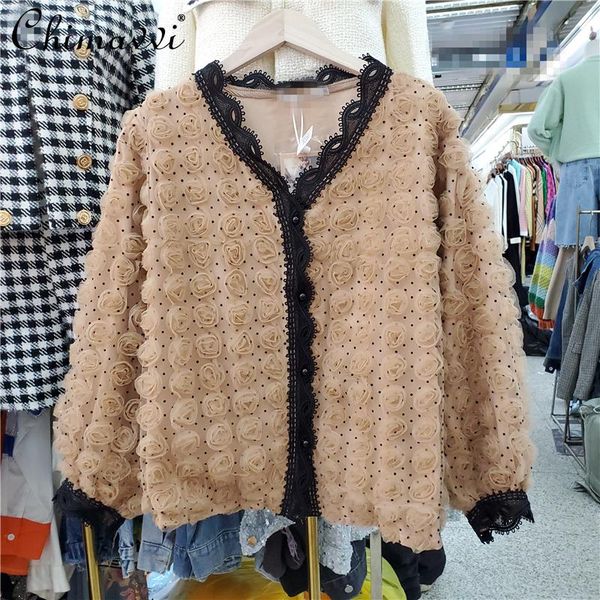 women's jackets coat for autumn v neck flower mesh lace short jacket female long sleeve casual loose single breasted outerwear, Black;brown
women's jackets coat for autumn v neck flower mesh lace short jacket female long sleeve casual loose single breasted outerwear, Black;brown