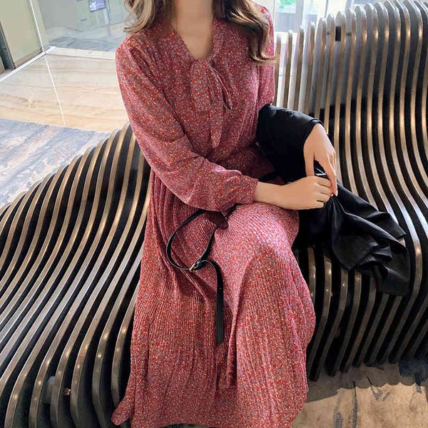 women's knits & tees flower print woman chiffon dress v neck bow long sleeve high waist pleated female autumn dresses avxs, White
women's knits & tees flower print woman chiffon dress v neck bow long sleeve high waist pleated female autumn dresses avxs, White