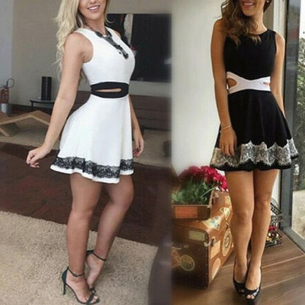 women dress chiffon summer sleeveless o-neck lace print patchwork female casual mini plus size ladies clothing dresses, Black;gray
women dress chiffon summer sleeveless o-neck lace print patchwork female casual mini plus size ladies clothing dresses, Black;gray