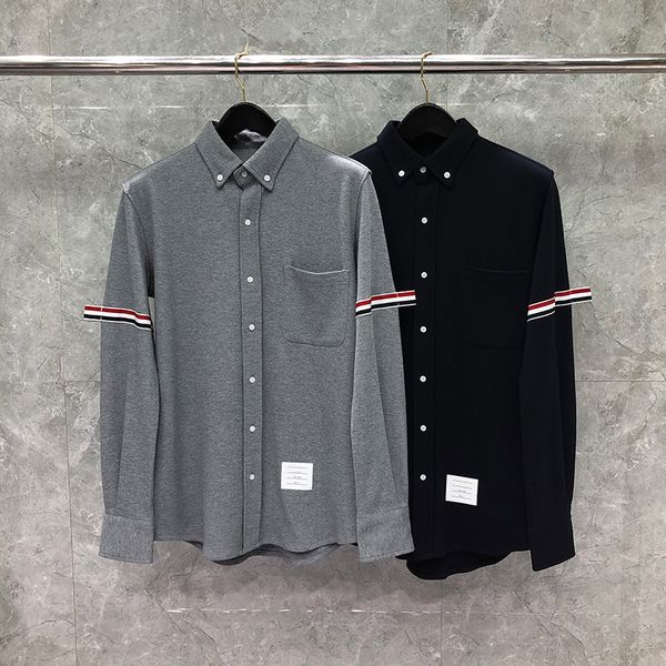 shirt fashion tb thom brand shirts men slim long sleeve casual shirt spring autumn stripes cotton solid men's clothing, White;black
shirt fashion tb thom brand shirts men slim long sleeve casual shirt spring autumn stripes cotton solid men's clothing, White;black