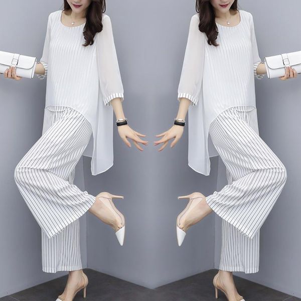 women's tracksuits two piece blouses and pants sets summer elastic waist stripes chiffon wide leg 2 set fashion outfits, Gray
women's tracksuits two piece blouses and pants sets summer elastic waist stripes chiffon wide leg 2 set fashion outfits, Gray