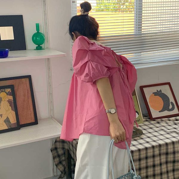 pink o neck puff sleeve lace up backless doll shirts women summer loose sweet blusas all-match short sleeve white blouse fashion 210610
pink o neck puff sleeve lace up backless doll shirts women summer loose sweet blusas all-match short sleeve white blouse fashion 210610