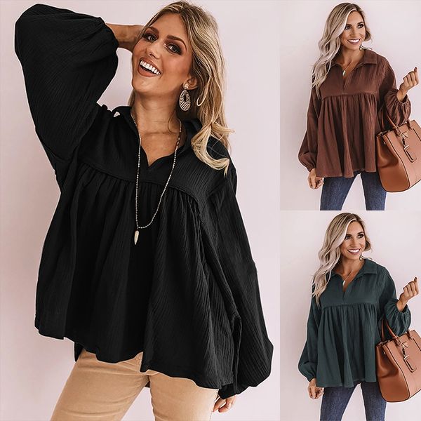 2021 european and american women's casual loose solid color lantern sleeve lapel shirt women's top, White
2021 european and american women's casual loose solid color lantern sleeve lapel shirt women's top, White