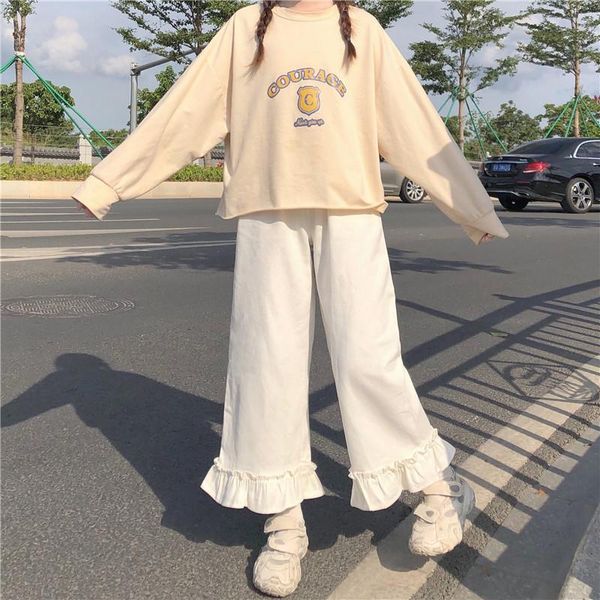 japanese all-match female autumn straight student cute girl wide-leg pants loose ruffled cropped women's & capris, Black;white
japanese all-match female autumn straight student cute girl wide-leg pants loose ruffled cropped women's & capris, Black;white