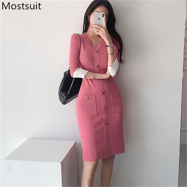 korean v-neck single-breasted knitted dress women autumn color-blocked buttons pockets dresses elegant ladies vestido femme 210513, Black;gray
korean v-neck single-breasted knitted dress women autumn color-blocked buttons pockets dresses elegant ladies vestido femme 210513, Black;gray