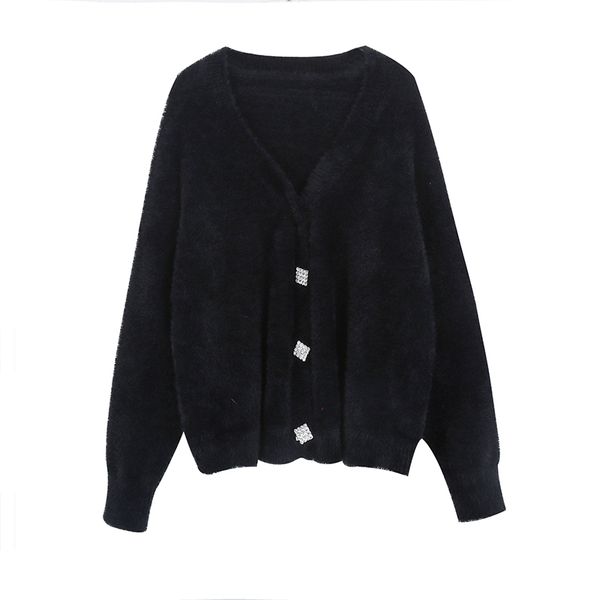 women black white solid v neck diamond button knitted loose sweater cardigans mohair m0044 210514
women black white solid v neck diamond button knitted loose sweater cardigans mohair m0044 210514