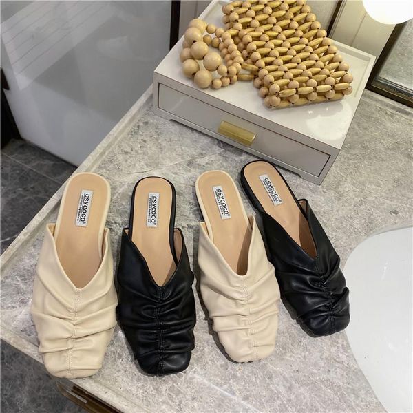 slippers 2021 spring and summer korean baotou female fashion pleated lazy low heel cool women's shoes, Black
slippers 2021 spring and summer korean baotou female fashion pleated lazy low heel cool women's shoes, Black