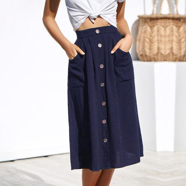 womens midi knee length button high waist skirt female pleated with pocket dark blue size m skirts, Black
womens midi knee length button high waist skirt female pleated with pocket dark blue size m skirts, Black