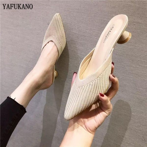 slippers knitted elastic mesh women 2021 summer shoes fashion pointed toe slides spike heels beige mules female, Black
slippers knitted elastic mesh women 2021 summer shoes fashion pointed toe slides spike heels beige mules female, Black