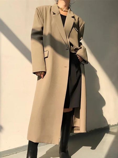 women's wool & blends women khaki coat 2021 autumn winter vintage lapel long sleeve female single breasted clothing outerwear chic, Black
women's wool & blends women khaki coat 2021 autumn winter vintage lapel long sleeve female single breasted clothing outerwear chic, Black