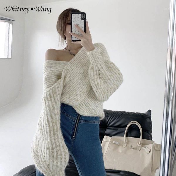 women's sweaters whitney wang 2021 autumn winter fashion streetwear v-neck sweater women jumper pullover, White;black
women's sweaters whitney wang 2021 autumn winter fashion streetwear v-neck sweater women jumper pullover, White;black