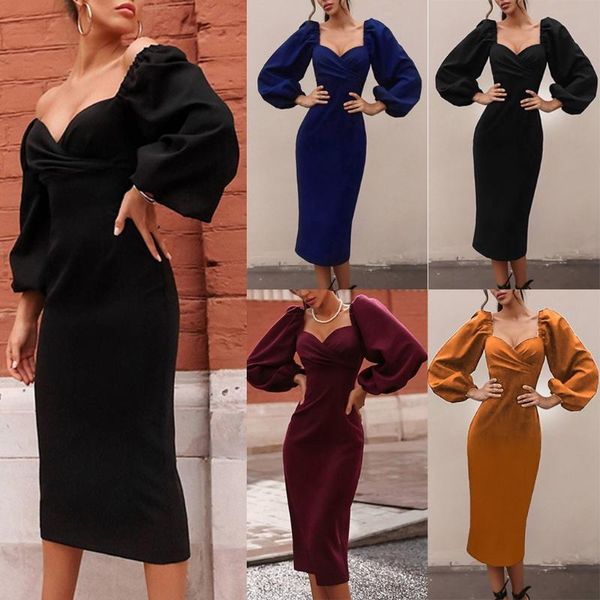 women's waistband v-neck bubble sleeve dress fashion solid elegant long women casual dresses, Black;gray
women's waistband v-neck bubble sleeve dress fashion solid elegant long women casual dresses, Black;gray