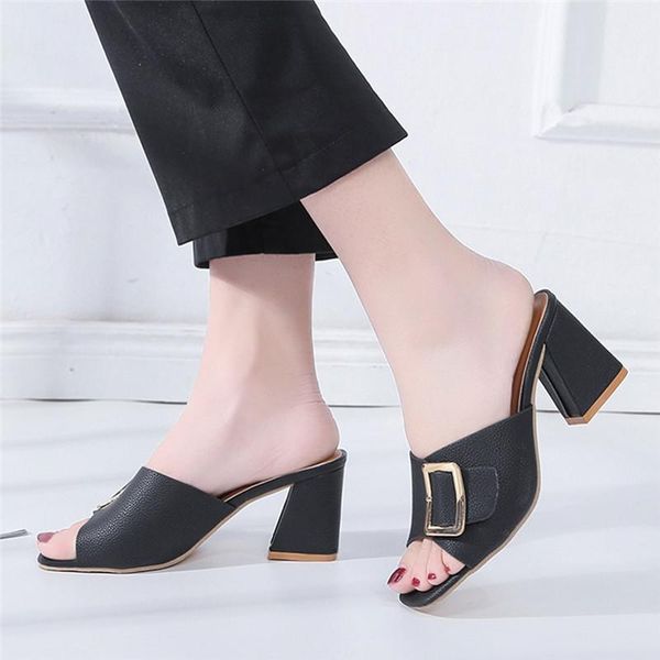 dress shoes fashion summer women's metal decoration heels peep toe women sandals square heel ladies slides, Black
dress shoes fashion summer women's metal decoration heels peep toe women sandals square heel ladies slides, Black