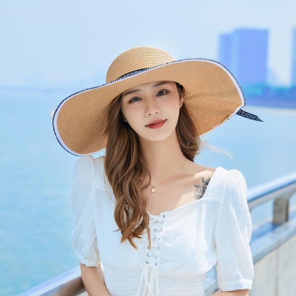 wide brim hats summer straw hat floppy sun cap bowknot beach foldable 2021 for women gorras para mujer, Blue;gray
wide brim hats summer straw hat floppy sun cap bowknot beach foldable 2021 for women gorras para mujer, Blue;gray