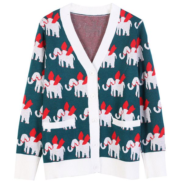 knits elephant jacquard knitted autumn winter green cardigan women contrast long-sleeved v-neck christmas sweater jacket, White
knits elephant jacquard knitted autumn winter green cardigan women contrast long-sleeved v-neck christmas sweater jacket, White