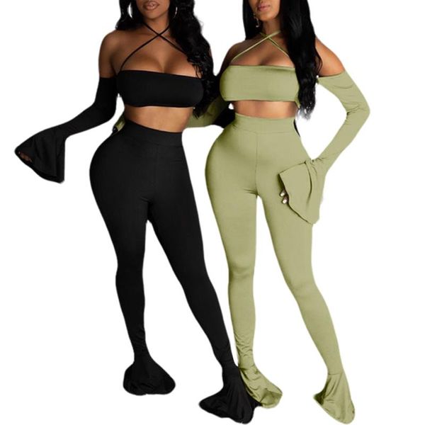 women casual two-piece clothes set solid color boat neck crop + high waist pants black green flare sleeve t-shirt suits women's tracksu, Gray
women casual two-piece clothes set solid color boat neck crop + high waist pants black green flare sleeve t-shirt suits women's tracksu, Gray