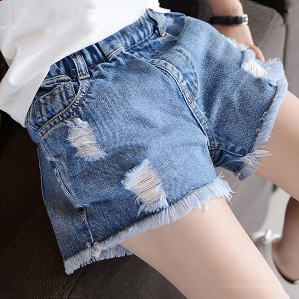 big boy's western style shorts in korean girl ripped jeans, Blue